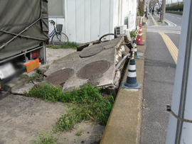 古くからの陸地ではごく軽微な液状化が見られた